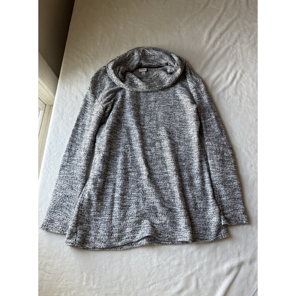 Merona Sweatshirt Heather Black/Gray Marbled Cowl Neck Pullover Women's L
